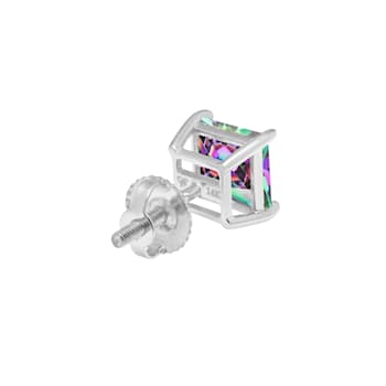 Multi-color Cubic Zirconia 14k White Gold Studs With Velvet Gift Box 4.00ctw