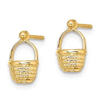 14k Yellow Gold Mini Basket Flat Back Stud Earrings