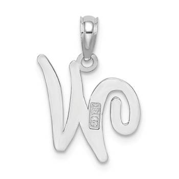 Rhodium Over 14k White Gold Polished Script Letter W Initial Pendant