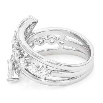 Round And Pear CZ Bypass Ring In Sterling Silver