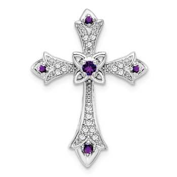 Rhodium Over 10k White Gold 0.09 ctw Amethyst and Diamond Fleur-de-Lis
Cross Slide Pendant