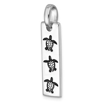 Rhodium Over Sterling Silver Swimming Turtles Rectangle Pendant