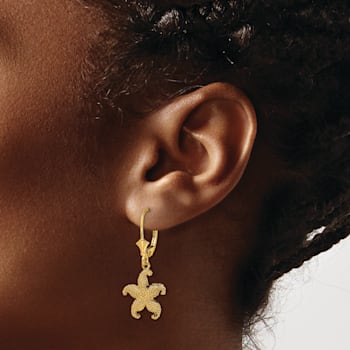 14k Yellow Gold Textured Puffed Starfish Earrings