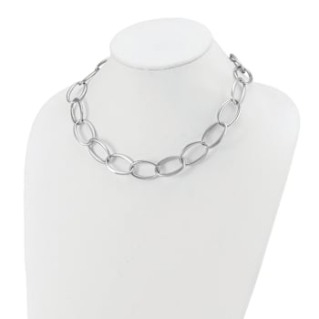 Rhodium Over Sterling Silver 18mm Oval Link 20 inch Necklace