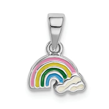 Rhodium Over Sterling Silver Polished and Enameled Rainbow Children's Pendant