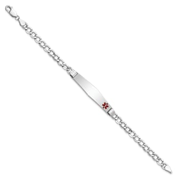 Rhodium Over 14k White Gold Medical Soft Diamond Shape Red Enamel Cuban
Link ID Bracelet