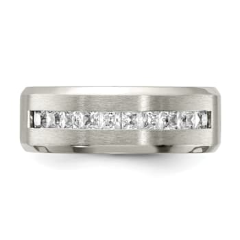 White Cubic Zirconia Titanium Men's 8mm Band Ring