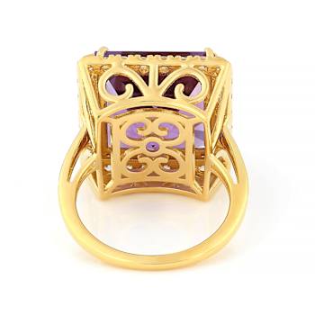 Amethyst Princess Cut And White Zircon Ring In 18K Gold Over Sterling
Silver 11.40ctw