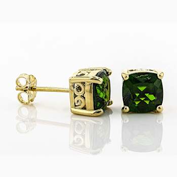 Chrome Diopside Solitaire Stud Earrings In 18K Gold Over Sterling Silver 2.67ctw
