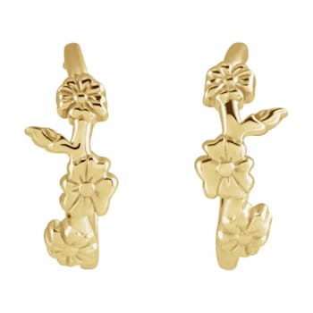 14K Yellow Gold Floral Inspired J-Hoop Earrings