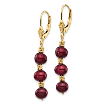 14K Yellow Gold 5-6mm Coffee Brown Semi-round Freshwater Cultured Pearl
Leverback Earrings
