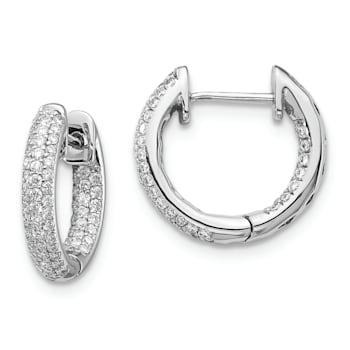 Rhodium Over 14K White Gold Lab Grown Diamond Hinged Hoop Earrings
