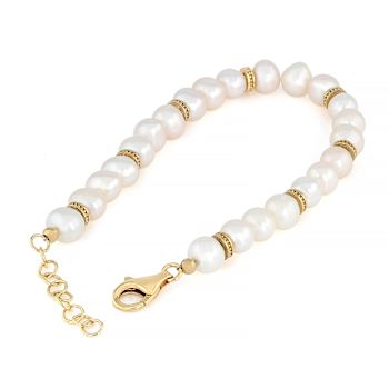 Cultured Freshwater Pearl Bracelet In 18K Gold Over Sterling Silver 6.5-7mm