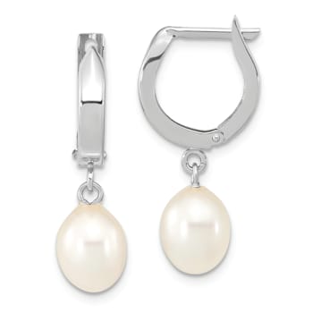 Rhodium Over 14K White Gold 6-7mm Teardrop White Freshwater Cultured
Pearl Earrings