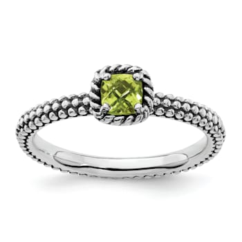 Sterling Silver Stackable Expressions Checker-cut Peridot Antiqued Ring 0.25ctw