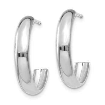 Polished J-Hoop Earrings In 10K White Gold