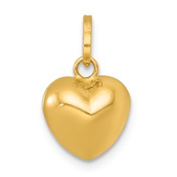 14K Yellow Gold Polished 3D Heart Charm Pendant