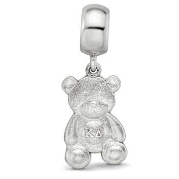 Rhodium Over Sterling Silver LogoArt Kappa Delta Teddy Bear on Bead