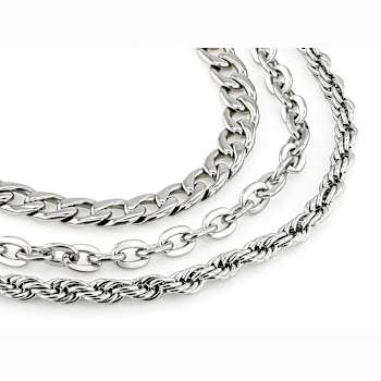 Curb, Rope And Cable Link Bracelet Set Of 3 In Silver-Tone