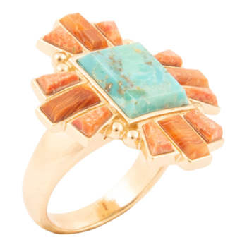 Barse Jewelry Composite Turquoise With Opal & Coral Gold Tone Santa
Fe Cross Ring