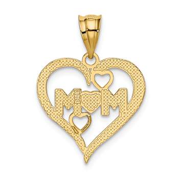 14K Two-tone Gold  Diamond-Cut Mom Heart Pendant