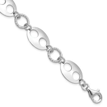 Rhodium Over Sterling Silver Diamond-cut Link  with 1-inch Extension Bracelet