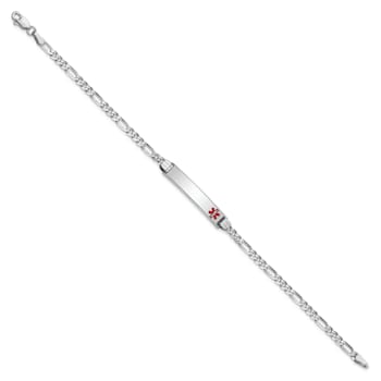 Rhodium Over 14k White Gold Medical Red Enamel Figaro Link ID Bracelet