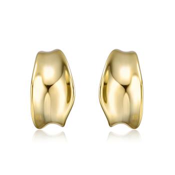 Wave Design Mini Open Huggie Earrings In 14K Gold Over Brass
