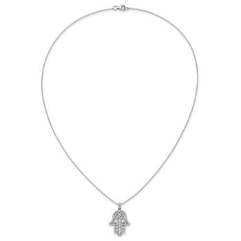 Rhodium Over Sterling Silver Polished Cubic Zirconia Hamsa Necklace