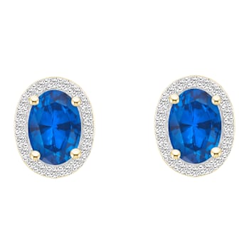7x5mm Oval Created Sapphire And Created White Sapphire 10k Yellow Gold
Halo Stud Earrings