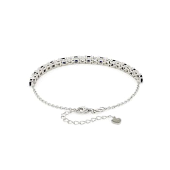 Lab Created Blue and White Sapphire Rhodium Over Sterling Silver Bracelet