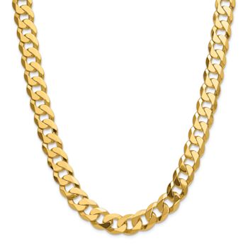14k Yellow Gold 12mm Solid Flat Beveled Curb 22 Inch Chain