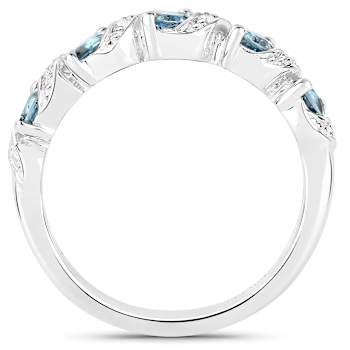 London Blue Topaz and White Topaz Sterling Silver 5 five Stone Band Ring