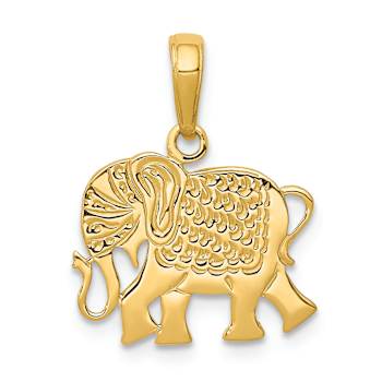 14k Yellow Gold Textured Elephant Pendant