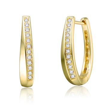 CZ Pave Hoop Earrings In 14K Gold Over Brass
