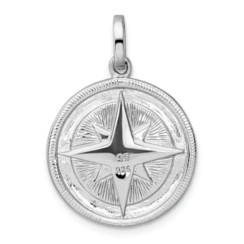 Rhodium Over Sterling Silver Cubic Zirconia Compass Pendant