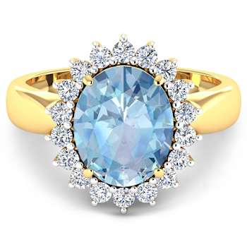 3.44ctw Blue Aquamarine and Diamond 14K Yellow Gold Halo Ring