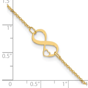 14K Two-tone Polished Infinity Open Heart 9-inch Plus 1-inch Extension Anklet
