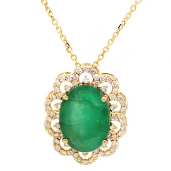 5.52 Ctw Emerald and 0.47 Ctw White Diamond Pendant in 14K YG