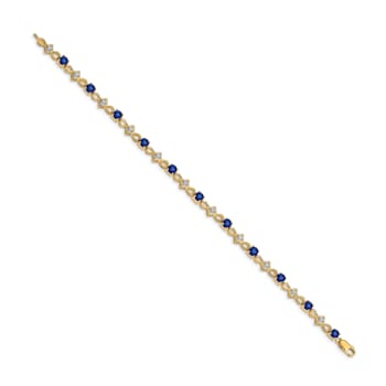 14k Yellow Gold and Rhodium Over 14k Yellow Gold Diamond and Sapphire Bracelet