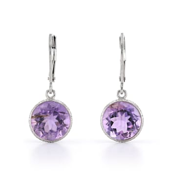 Purple Round Amethyst Sterling Silver Earrings 6ct