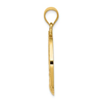 14k Yellow Gold Textured Claddagh Leaf Pendant