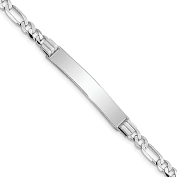 Rhodium Over 14k White Gold Figaro Link ID Bracelet