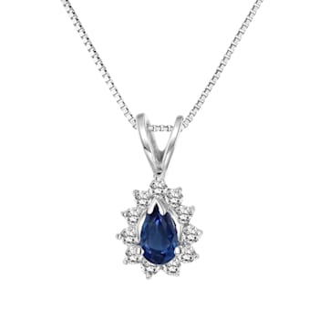 0.35ctw Pear Shape Blue Sapphire and Round White Diamond Pendant 14k
White Gold