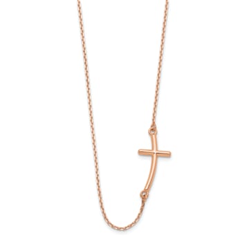 14K Rose Gold Large Sideways Curved Cross Necklace
