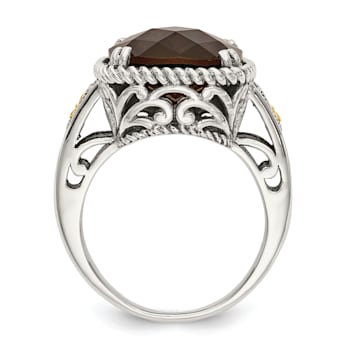 Sterling Silver with 14K Accent Antiqued Smoky Quartz Ring