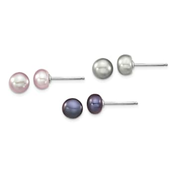 Rhodium Over Sterling Silver Multi-color Freshwater Pearl
Necklace/Bracelet/Earring Set