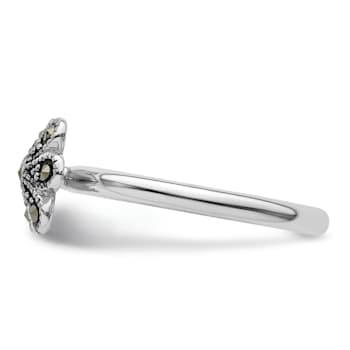 Rhodium Over Sterling Silver Stackable Expressions Marcasite Scalloped Ring