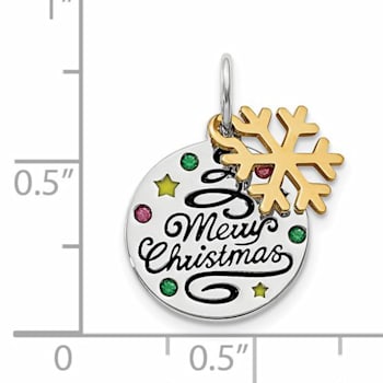 14K Yellow Gold Over Sterling Silver Enamel CZ Christmas Pendant
