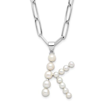 Rhodium Over Sterling Silver 3-5.5mm Freshwater Cultured Pearl LETTER K
18-inch Necklace